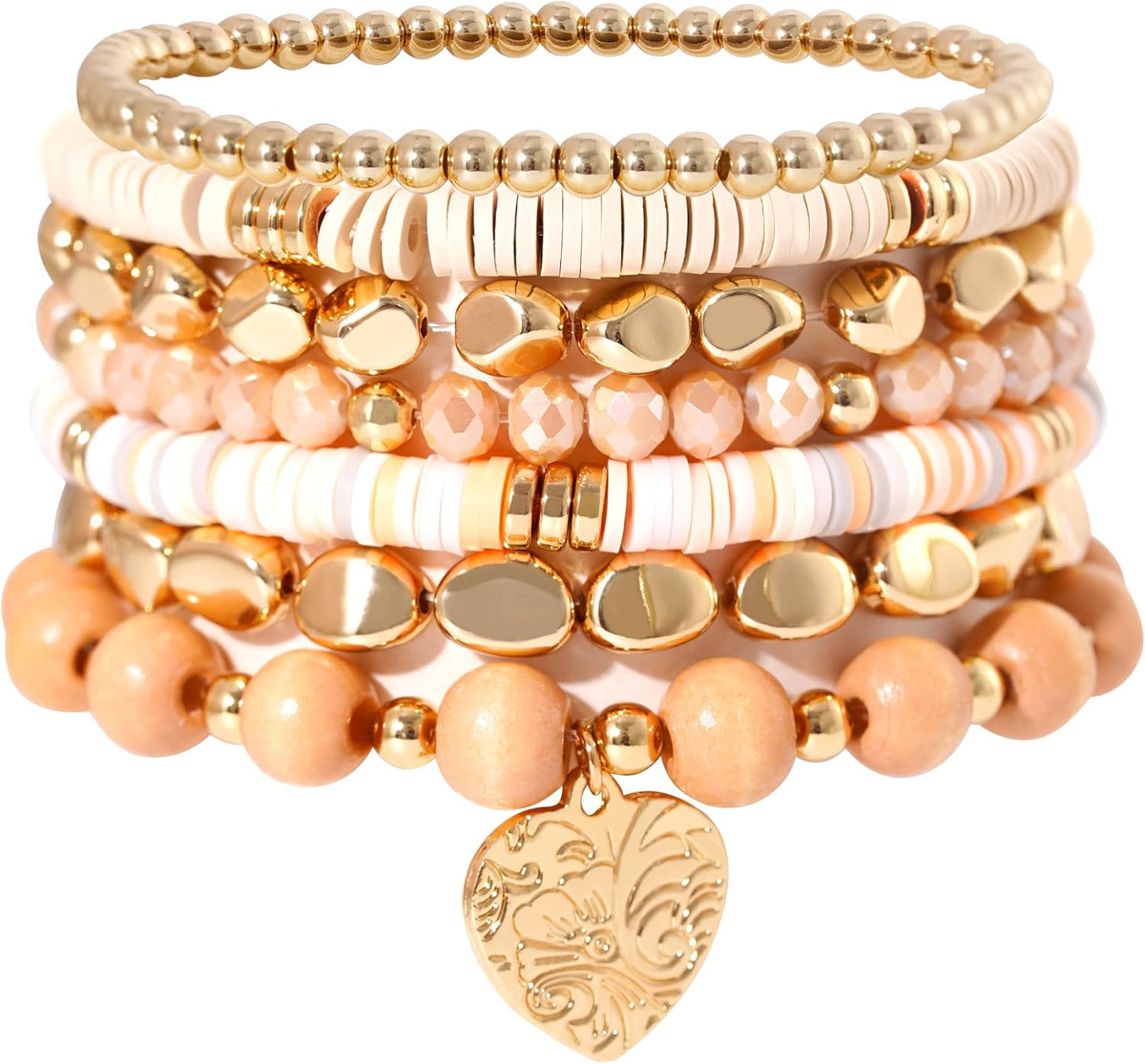 Surfer Heishi Clay Bead Bracelets for Women Bohemian Stackable Gold Plated Beaded Stretch Bracelets Elastic Layering Friendship Bracelets Set Boho Jewelry