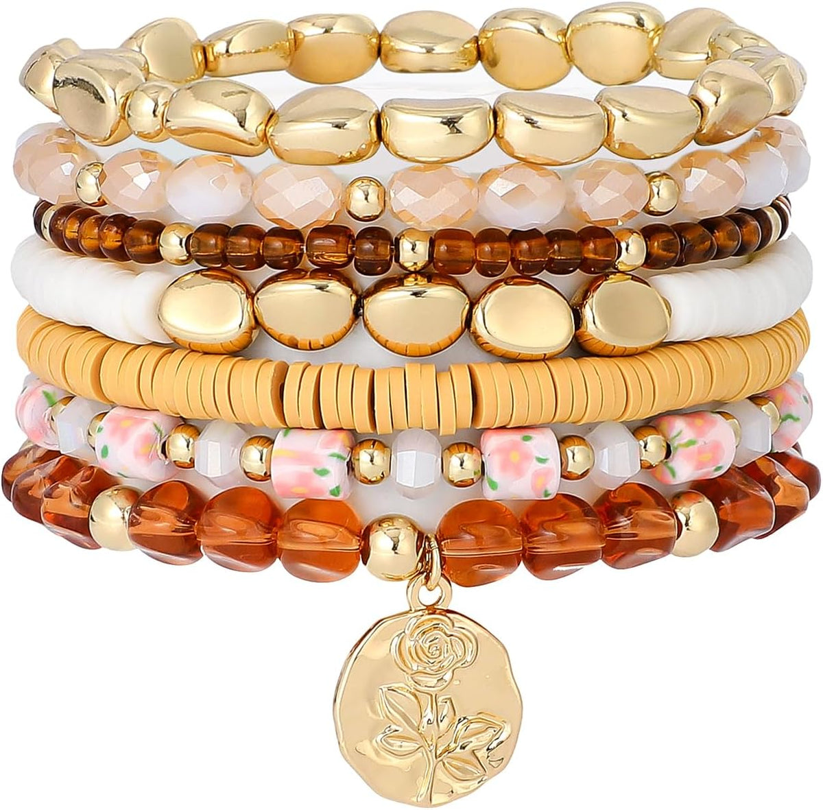 Surfer Heishi Clay Bead Bracelets for Women Bohemian Stackable Gold Plated Beaded Stretch Bracelets Elastic Layering Friendship Bracelets Set Boho Jewelry
