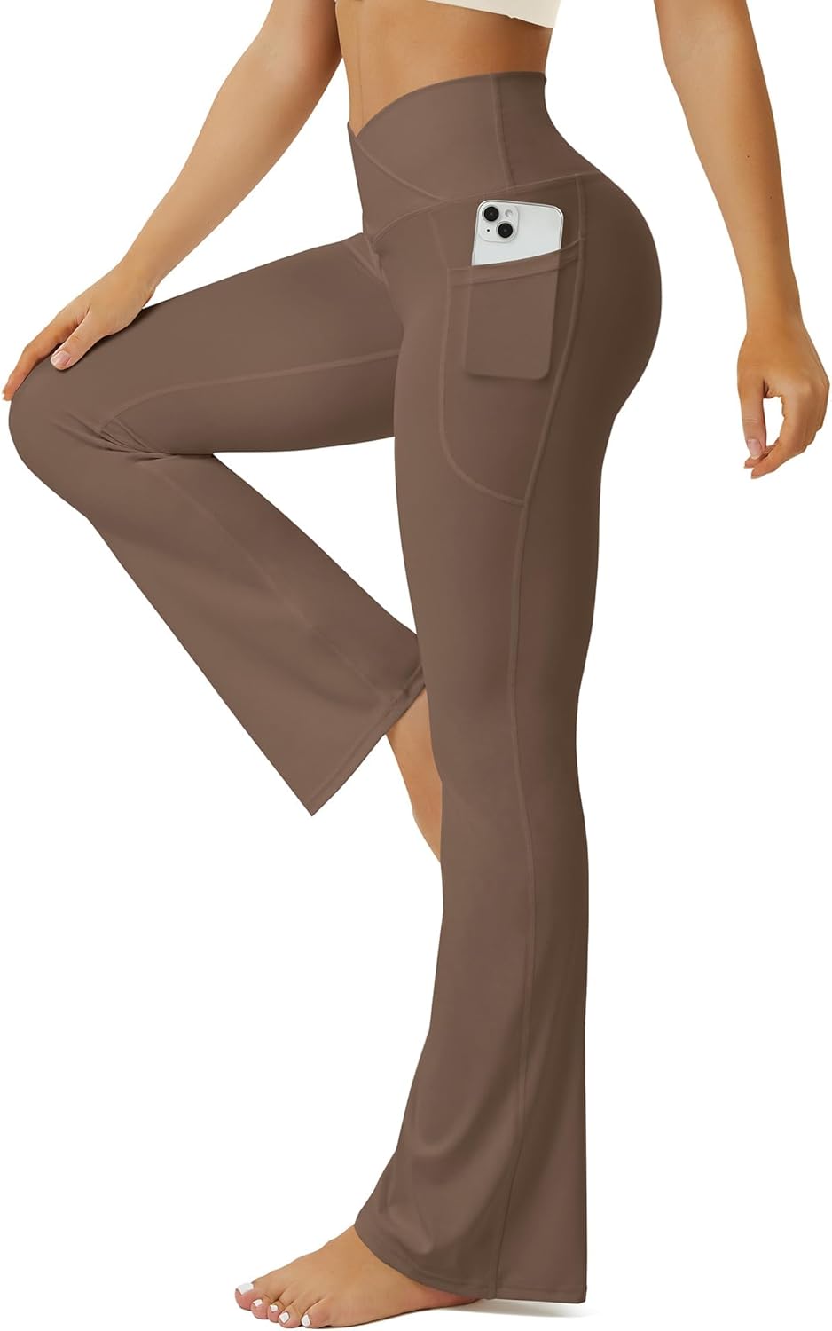 Fohofo Yoga Pants Women With Pockets Crossover High Waisted Bootcut