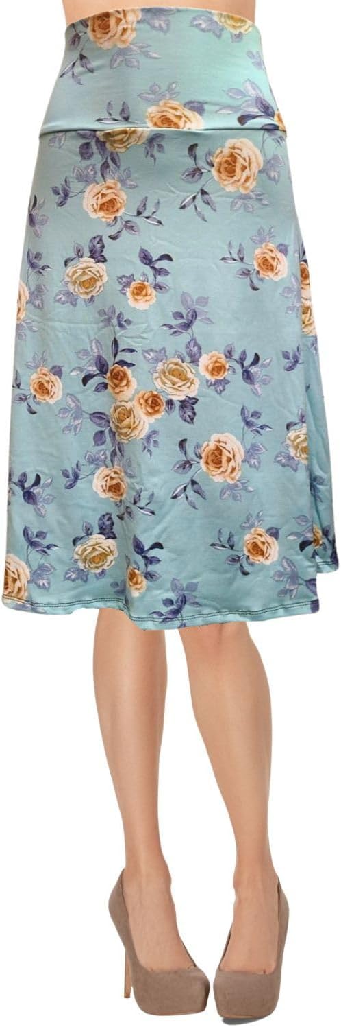 Women's A-Line Foldover Lightweight Flare Midi Pull On Closure Skirt