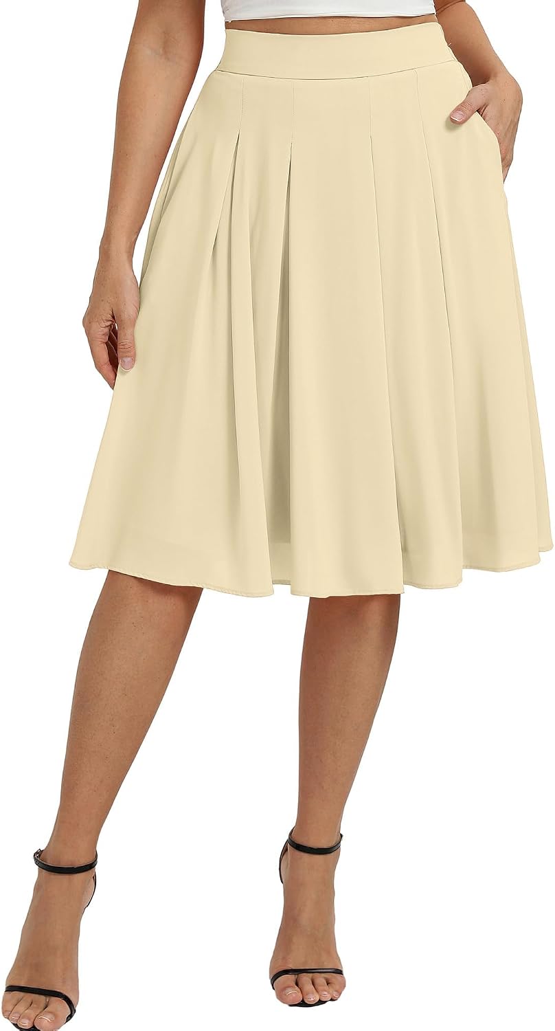 Belle Poque Women Pleated A Line Skirt Below Knee Length