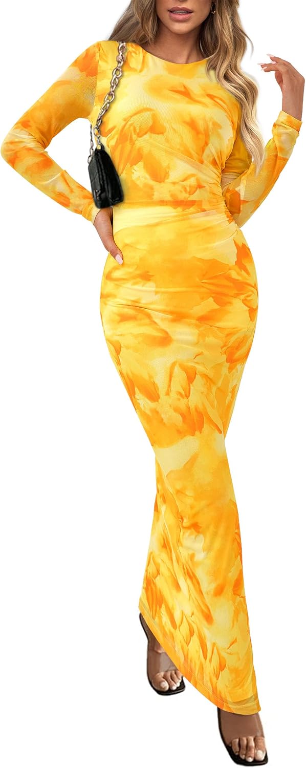 PRETTYGARDEN Women's Floral Bodycon Maxi Fall Dress
