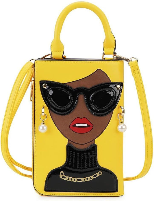 Women Novelty Lady Face Shoulder Bags Funky PU Leather Top Handle Satchel Handbags Clutch Purse for Women