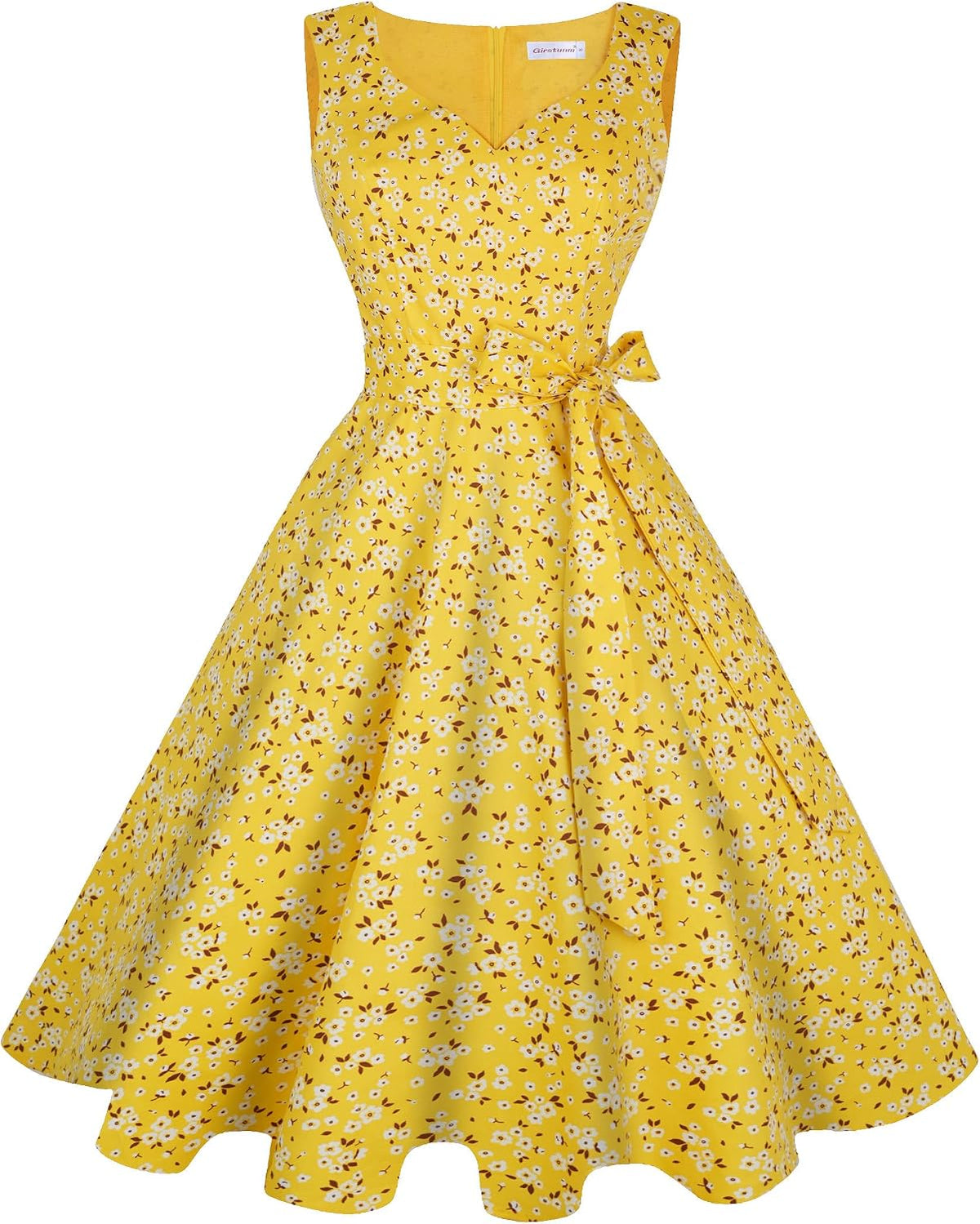 Girstunm 1950s Sleeveless Tea Party Swing Pockets Dress