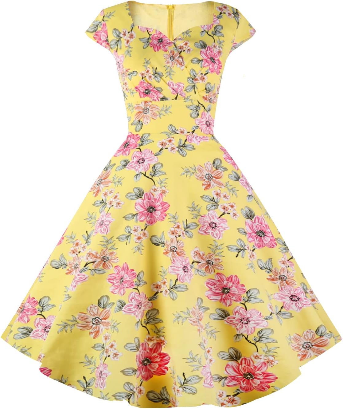 Women's Cap Sleeve 1950s Retro Vintage Cocktail Swing Dresses with Pocket