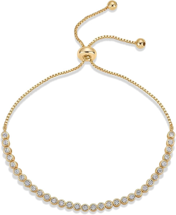 PAVOI Tennis Bracelets for Women, 14K Gold Plated Adjustable CZ Bracelet