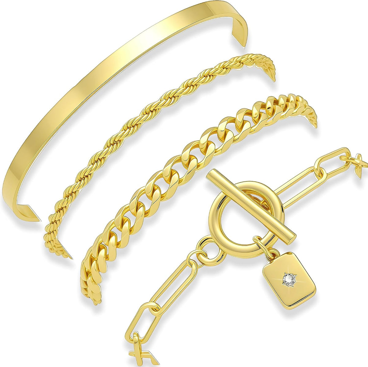 10 Pcs 14K Gold Plated Bracelet for Women, Dainty Stackable Chain Set