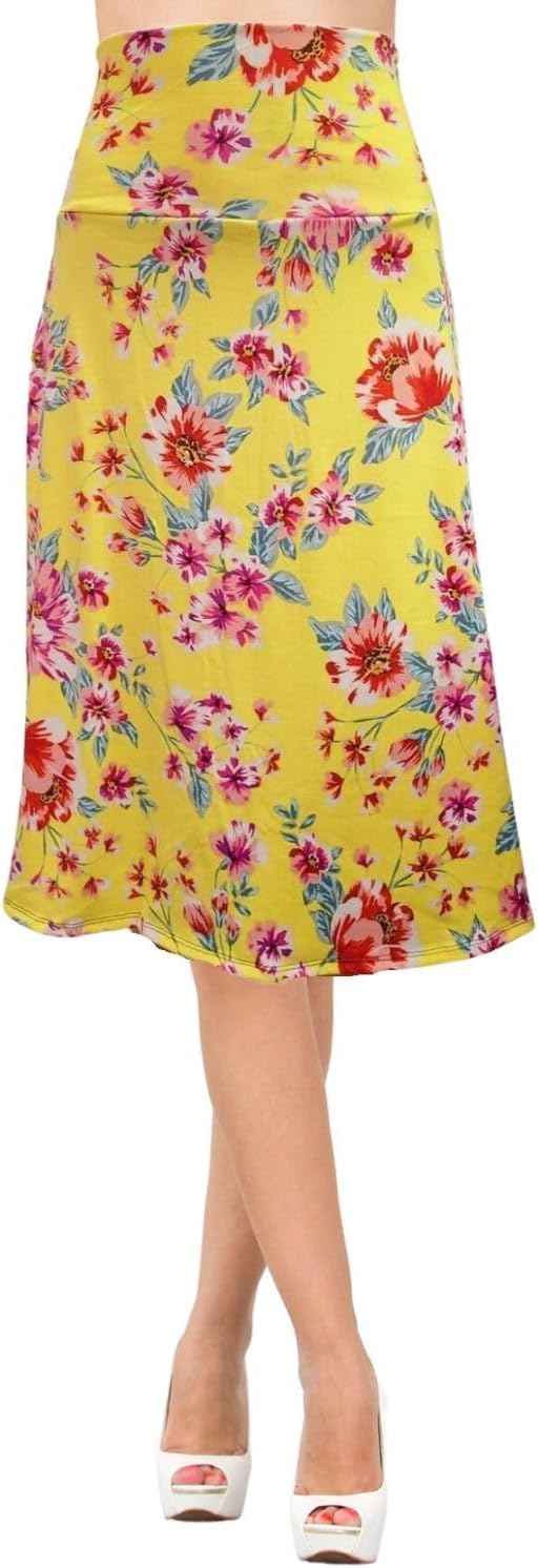 Women's A-Line Foldover Lightweight Flare Midi Pull On Closure Skirt