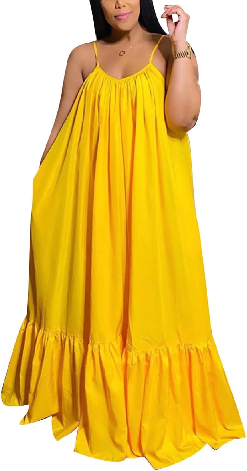 Women's Spaghetti Strap Oversized Loose Beach Long Maxi Swing Dress