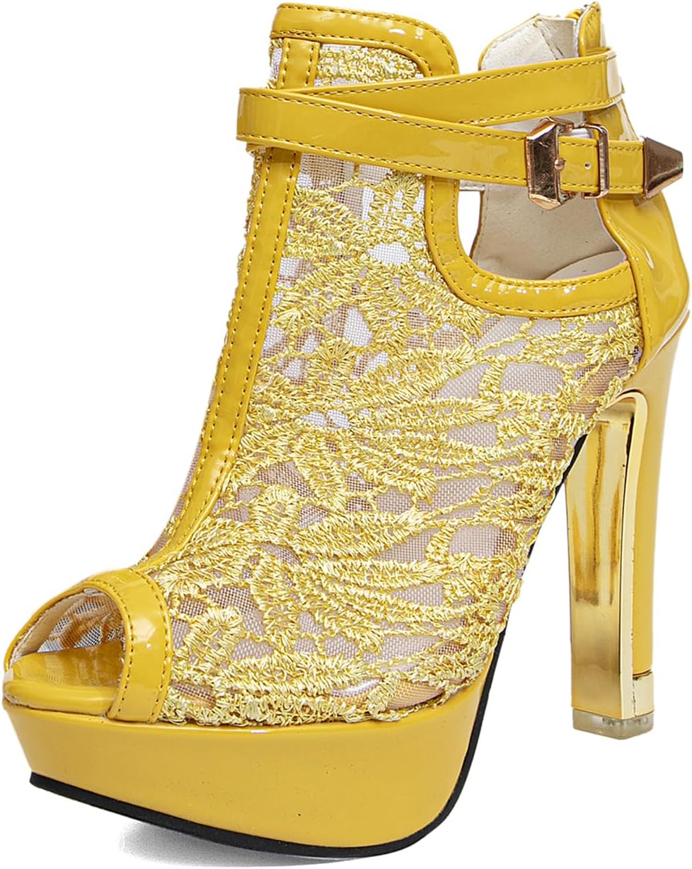 Women's Pretty Lace Flowers Open Toes High Heels Ankle Boots