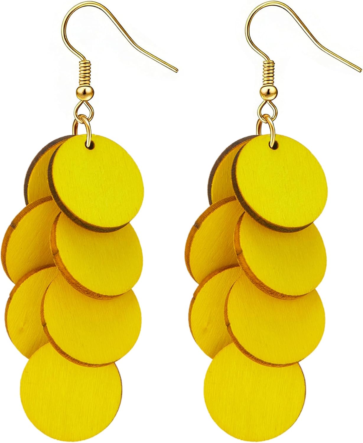 Bohemian Wooden Layered Disc Dangle Earrings