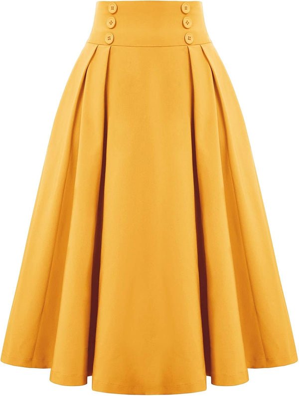 Belle Poque Women's Midi Pleated A-Line Skirts Pockets