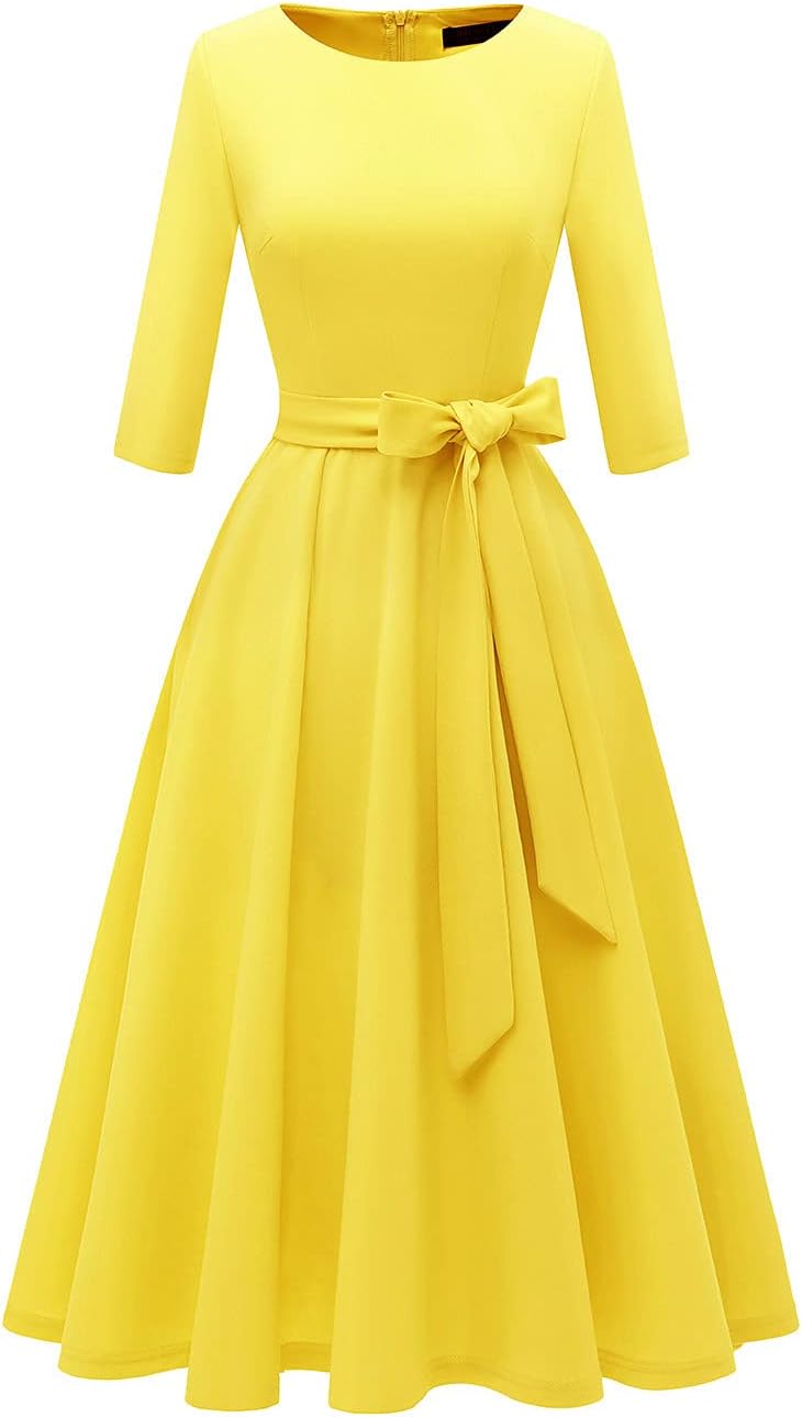 DRESSTELLS Cocktail Dresses for Women, Vintage Wedding Guest 3/4 Sleeves Formal Church Tea Dress