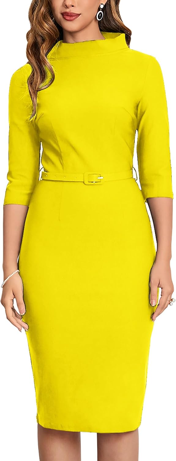 Women's 1950s Vintage 3/4 Sleeve Elegant Collar Cocktail Evening Dress