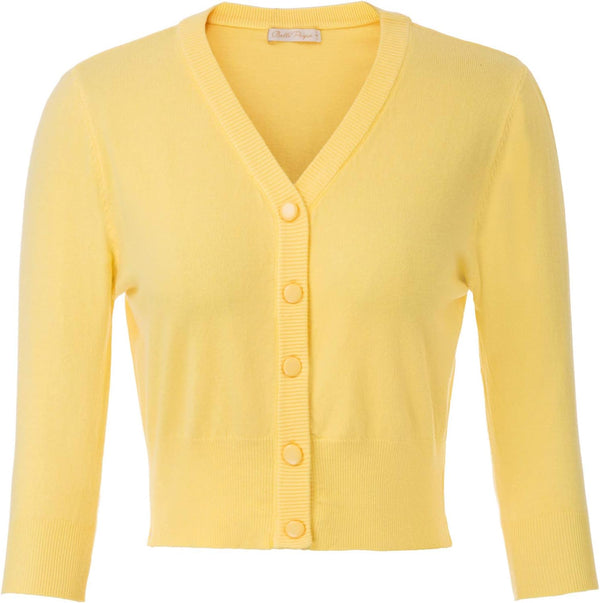 Women's 3/4 Sleeve Cropped Cardigan Shrug — Button-Down Sweater