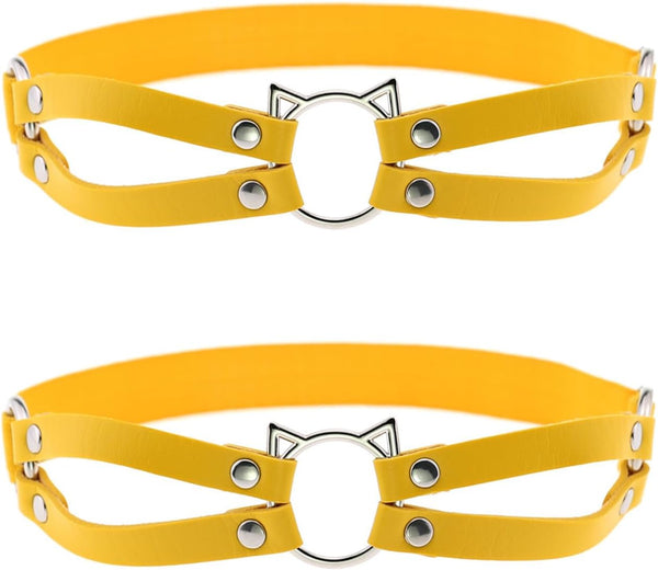 2pcs Adjustable Faux Leather Leg Garter, Elastic Punk Thigh Straps for Ladies
