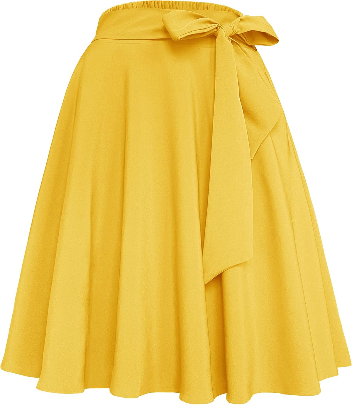 Womens Vintage High Waist A-Line Skater Skirt Flared Midi Skirt with Pockets