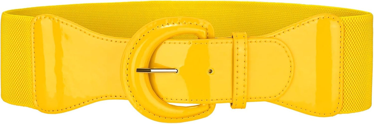 JASGOOD Women Wide Elastic Belts Vintage Chunky Buckle Patent Leather Belt