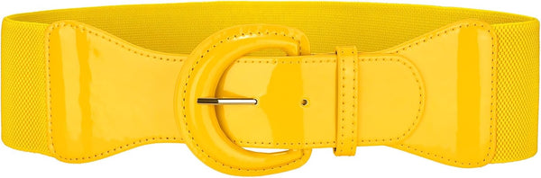 JASGOOD Women Wide Elastic Belts Vintage Chunky Buckle Patent Leather Belt