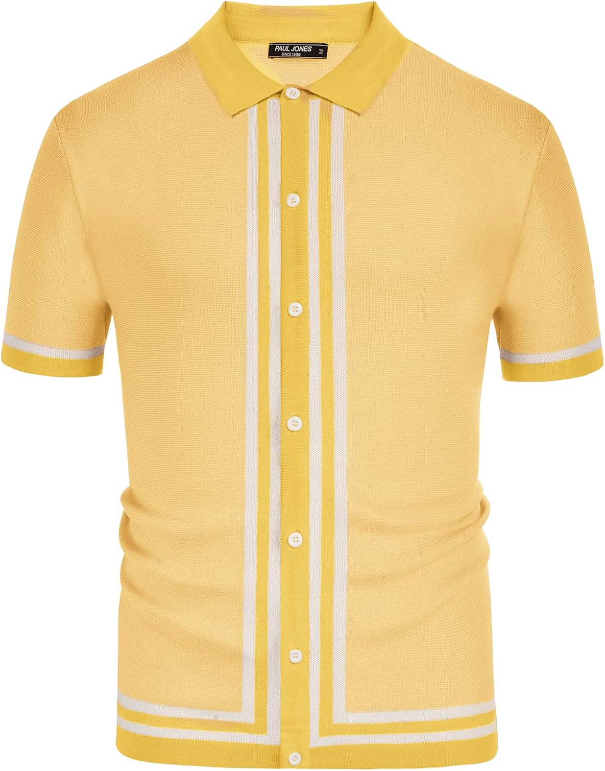 PJ PAUL JONES Men's Vintage Stripe Knit Polo Shirts Short Sleeve Stylish Button Down Cardigan Sweater