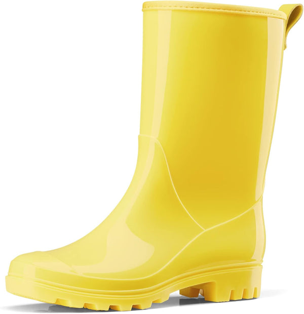 Mid Calf Rain Boots, Waterproof Shoes Glossy Rubber Pvc