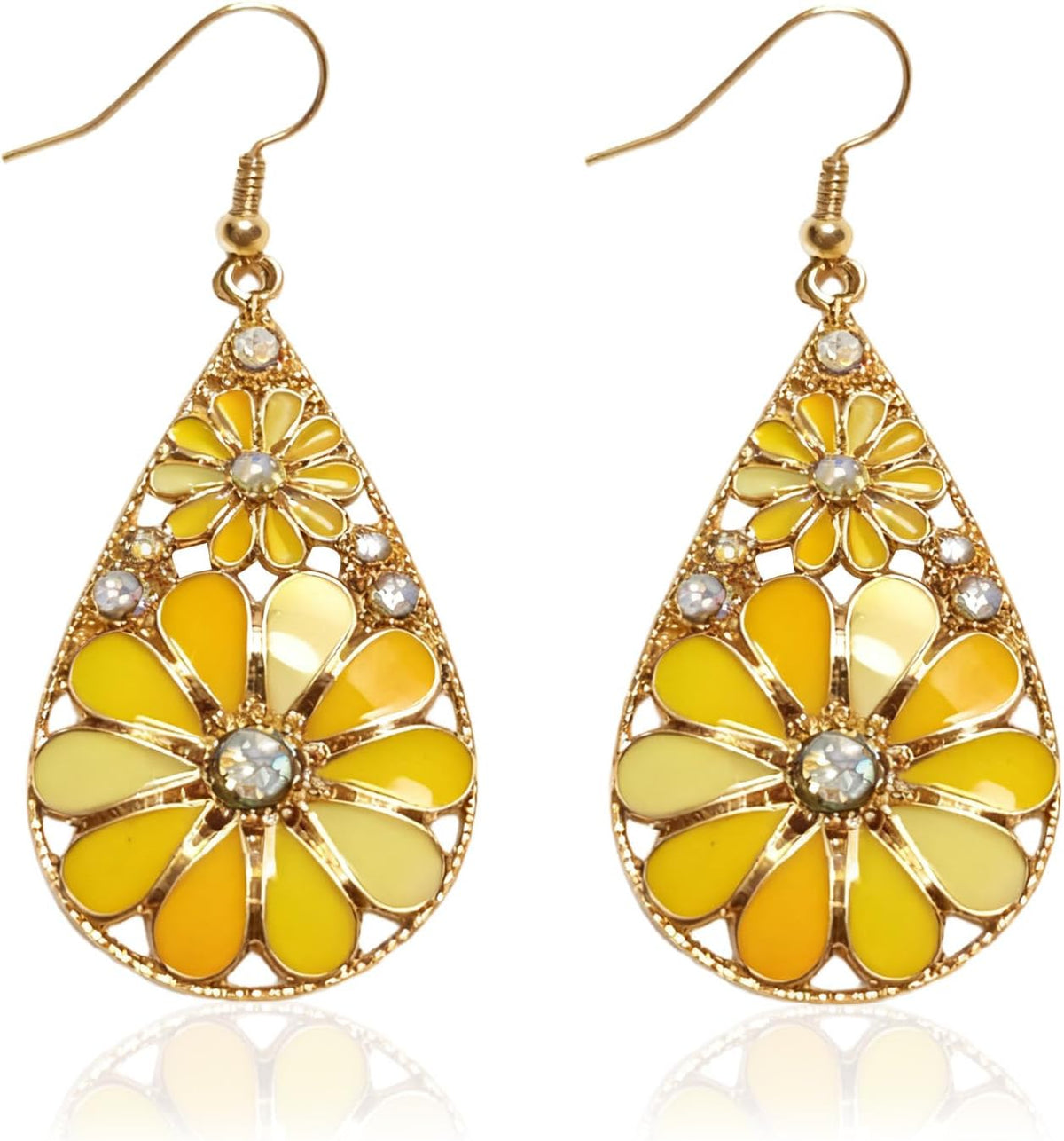 Olive Green Crystal Teardrop Floral Boho Earrings