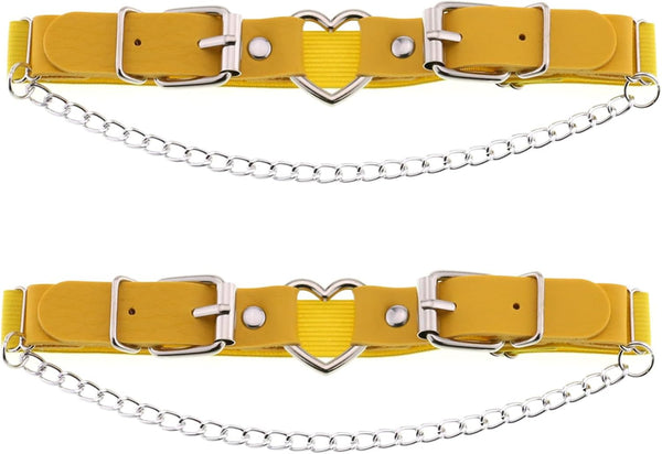 2PCs Leather Leg Garter with Chains, Elastic Rock Heart Thigh Garter for Women
