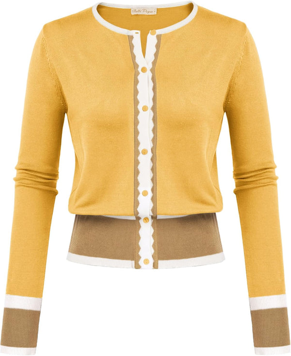 Women's Color Block Cropped Knit Cardigan