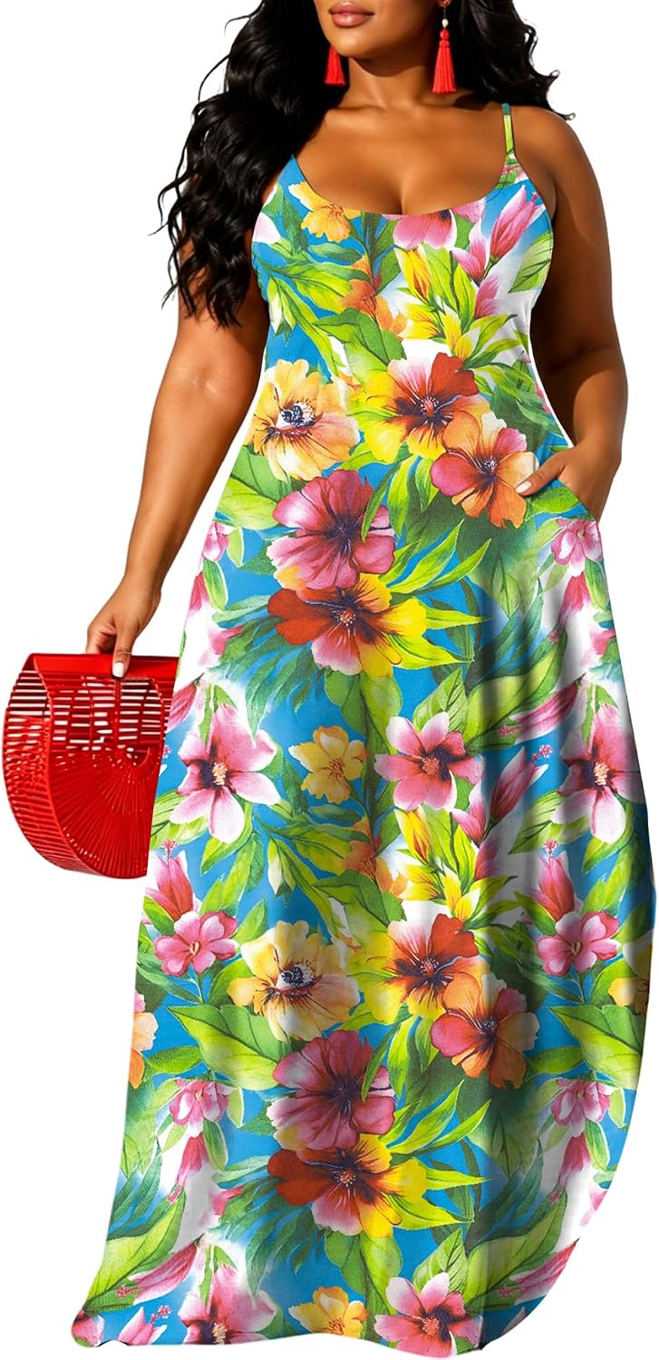 UOUA Hawaiian Dresses Women Plus Size Luau Party Sundress Summer Maxi Tropical Boho Beach Dress