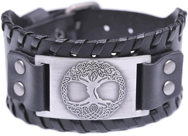 HAQUIL Viking Wiccan Egytian Black Brown Wide Leather Wristband Bracelet Ancient Medieval Jewelry Gift for Men