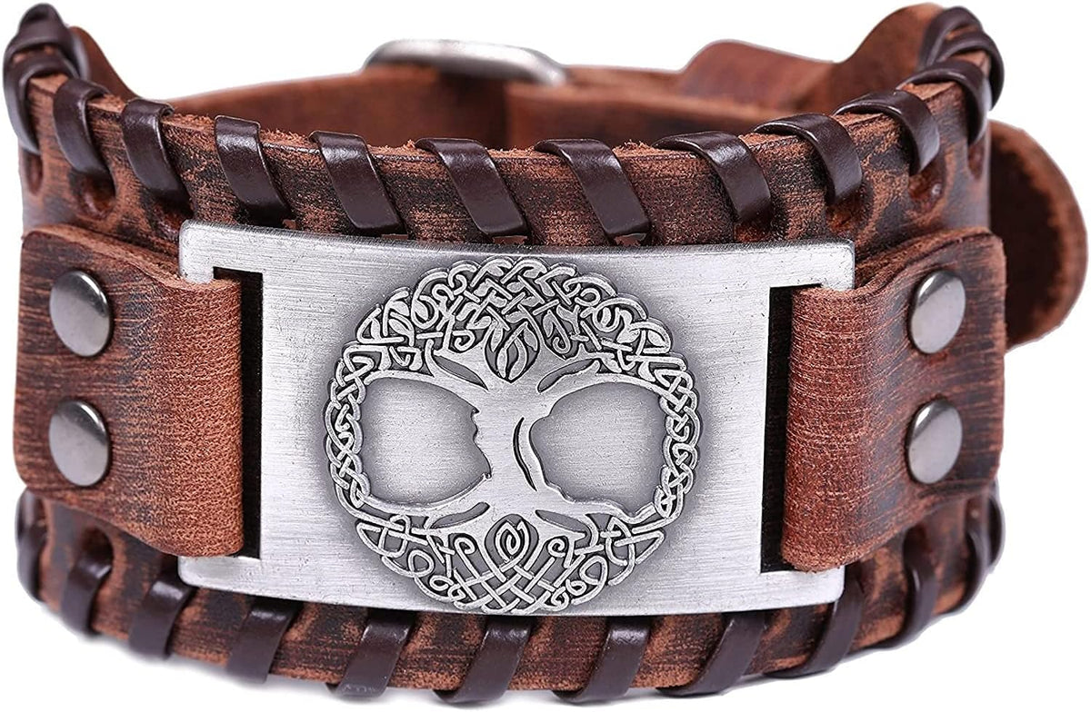 HAQUIL Viking Wiccan Egytian Black Brown Wide Leather Wristband Bracelet Ancient Medieval Jewelry Gift for Men
