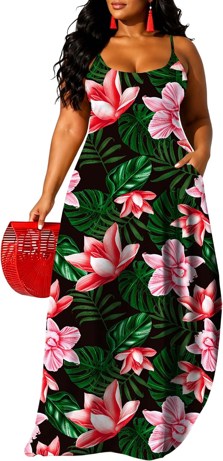 UOUA Hawaiian Dresses Women Plus Size Luau Party Sundress Summer Maxi Tropical Boho Beach Dress