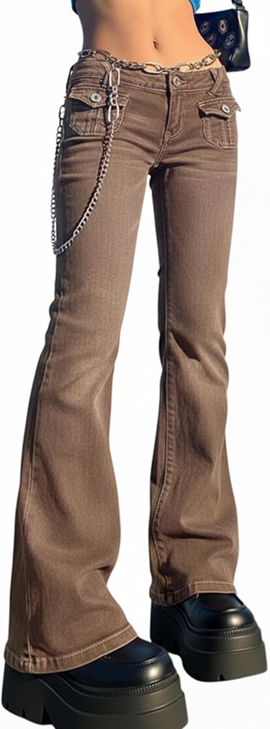 Women Bell Bottom Jeans Stretchy Flare Mid Rise Embroidery Vintage