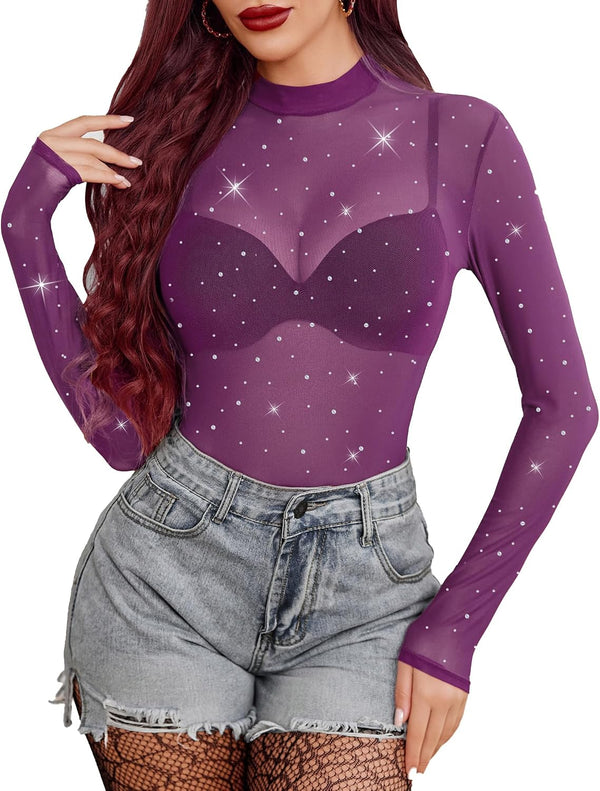 Avidlove Mesh Top for Women See Through Shirt Sheer Blouse Clubwear XS-3XL