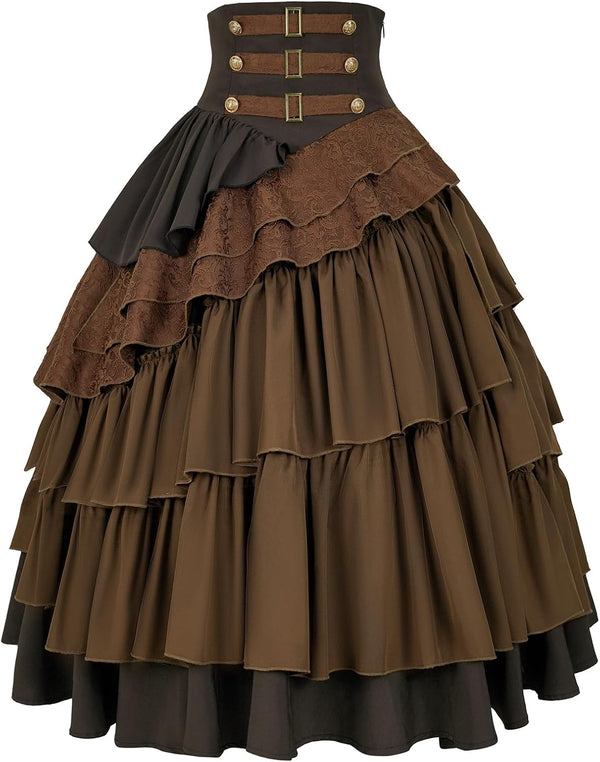 Women's Steampunk Skirt Gothic High Waisted Ruffle Pirate Skirt