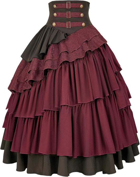 Women's Steampunk Skirt Gothic High Waisted Ruffle Pirate Skirt