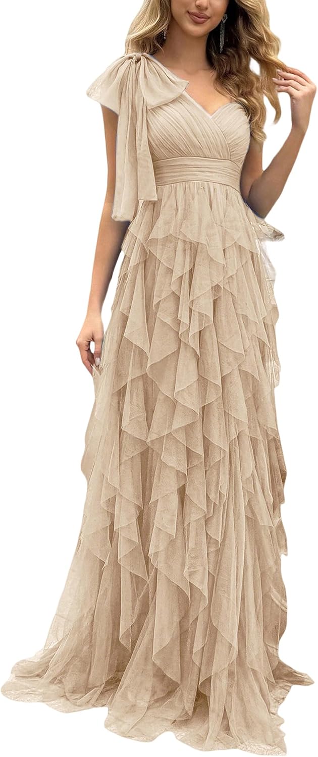 Women Tulle Prom Wedding Guest Bridesmaid Dress Formal Evening Gown