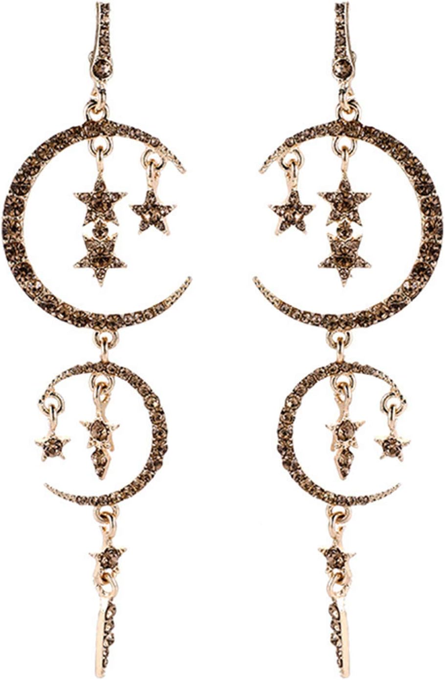 Moon and Star Drop Earrings Exaggerated Fashion Long Drop Dangle Stud Drop Earrings for Women,Black