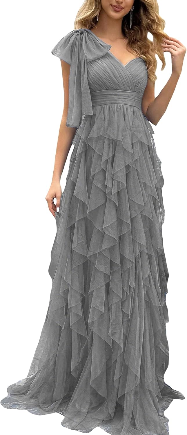 Women Tulle Prom Wedding Guest Bridesmaid Dress Formal Evening Gown