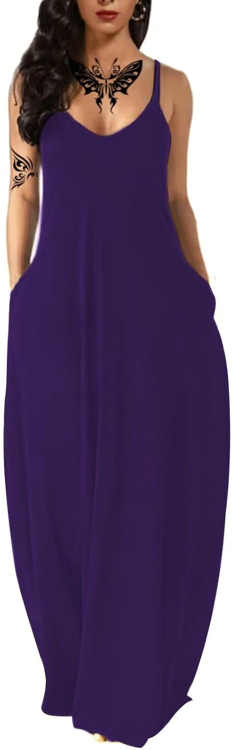 Women's Summer Maxi Long Dress Casual Boho Sleeveless Strap
