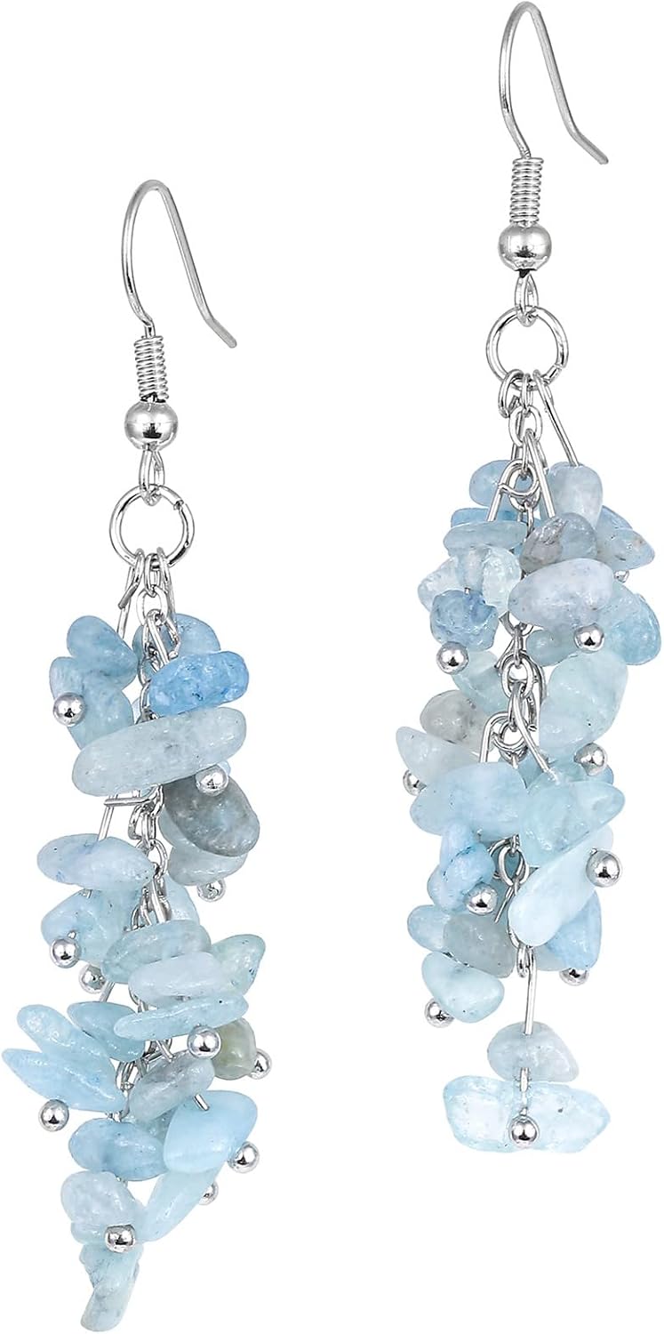 Natural Tumbled Stones Earrings for Women, Reiki Healing Crystal Long Dangle Hook Eardrop