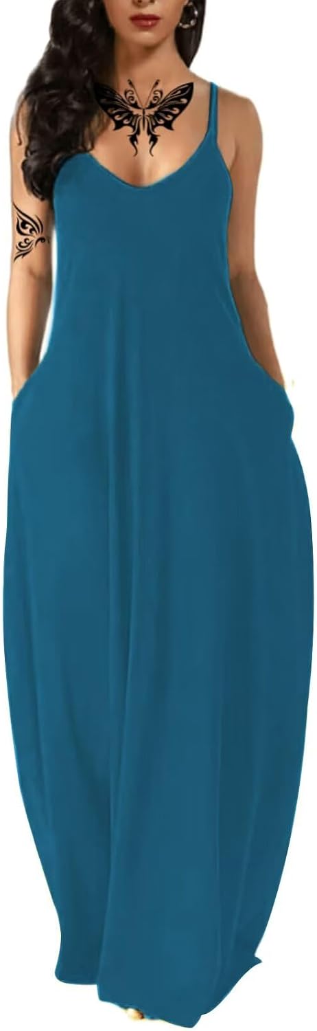 Women's Summer Maxi Long Dress Casual Boho Sleeveless Strap