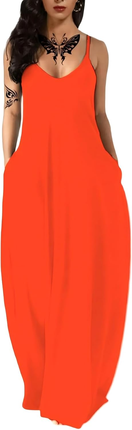 Women's Summer Maxi Long Dress Casual Boho Sleeveless Strap