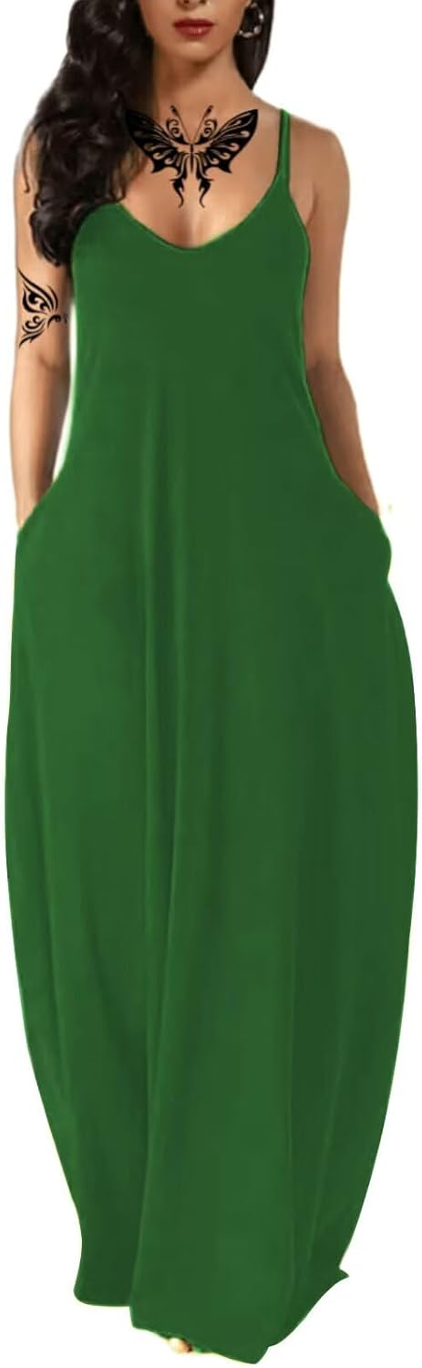 Women's Summer Maxi Long Dress Casual Boho Sleeveless Strap