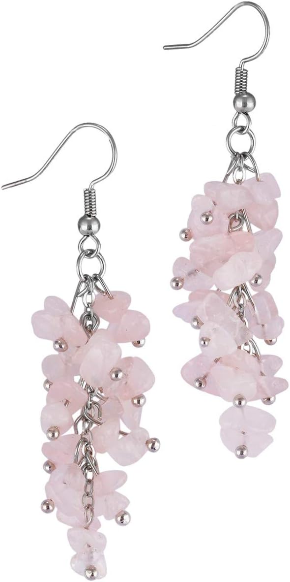 Natural Tumbled Stones Earrings for Women, Reiki Healing Crystal Long Dangle Hook Eardrop
