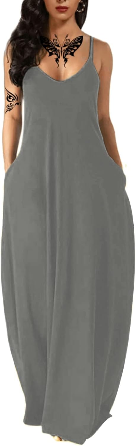 Women's Summer Maxi Long Dress Casual Boho Sleeveless Strap