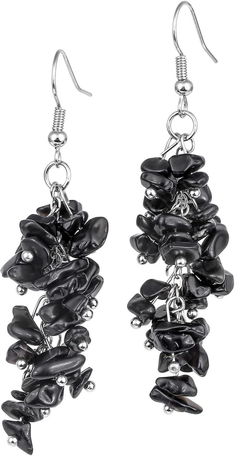 Natural Tumbled Stones Earrings for Women, Reiki Healing Crystal Long Dangle Hook Eardrop