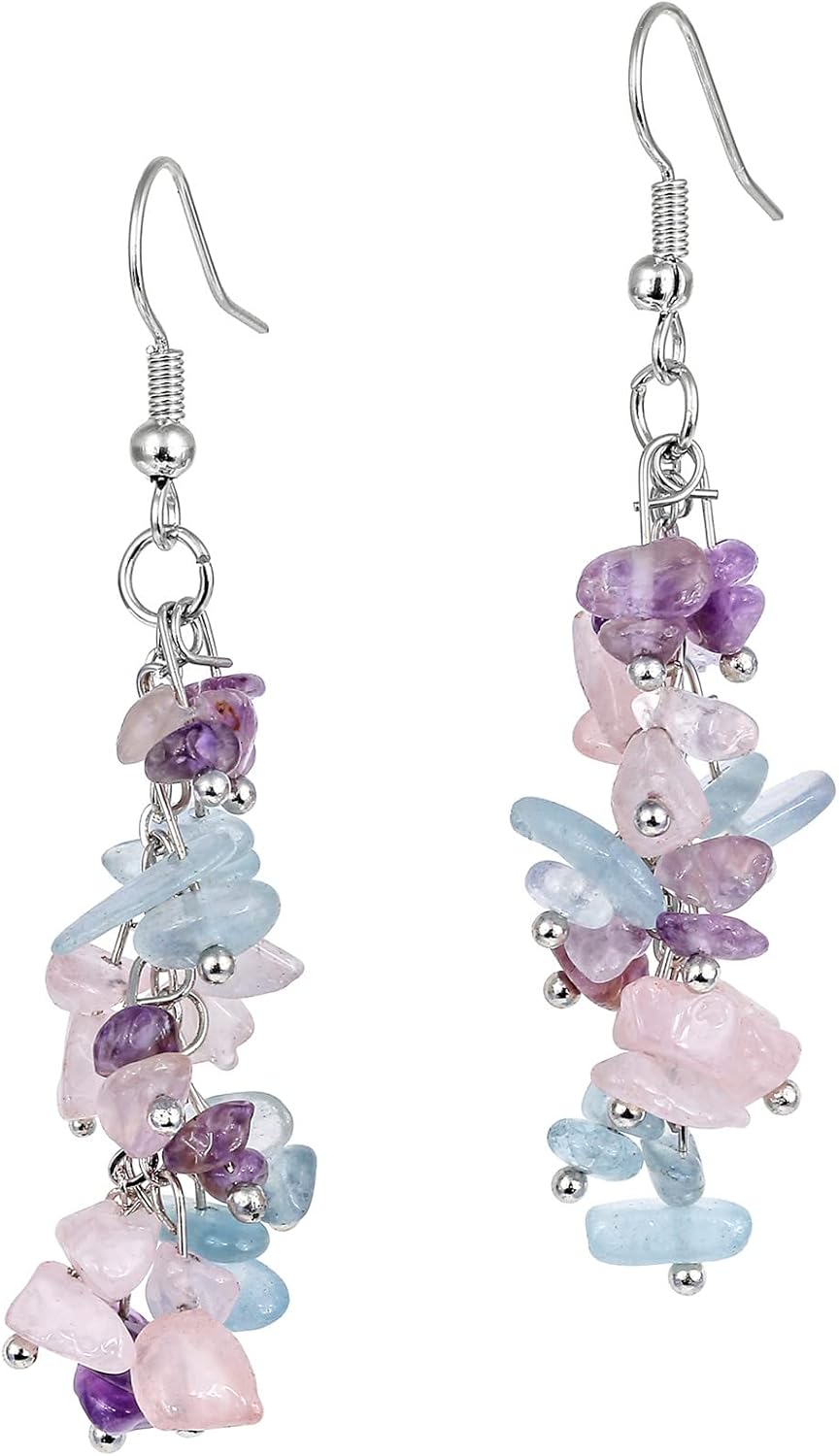 Natural Tumbled Stones Earrings for Women, Reiki Healing Crystal Long Dangle Hook Eardrop