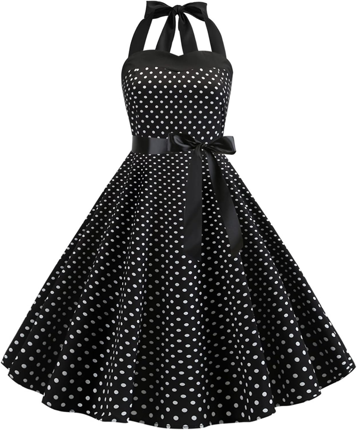 IKADEX Vintage Women 1950s Rockabilly Swing Dress Pinup 50s Retro Hepburn Style Halterneck A-Line Dresses