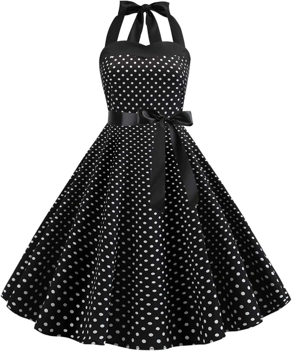 IKADEX Vintage Women 1950s Rockabilly Swing Dress Pinup 50s Retro Hepburn Style Halterneck A-Line Dresses